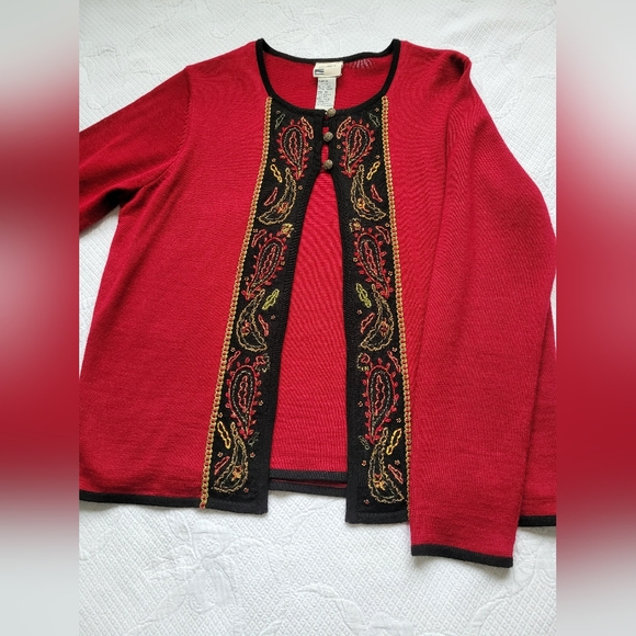 Koret Westminster Women's 2 in 1 Cardigan Sweater Acrilic/Wool Red Embroidered M - Picture 12 of 15
